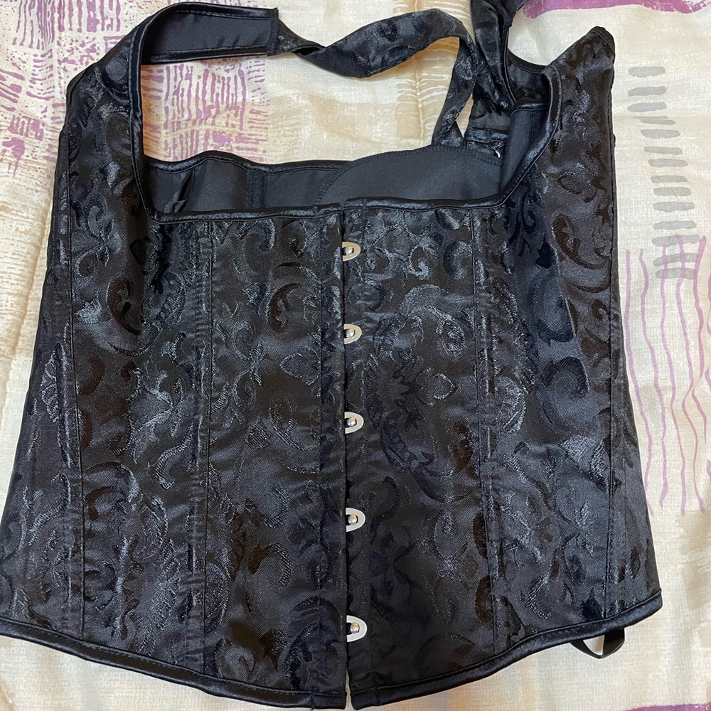 Elegant Black Brocade Corset Top